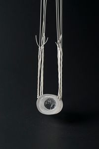 Eisloch, 2024, pendant, glass, rock crystal, fishing line